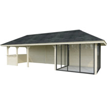 Pavillon en bois avec toit et fenêtres