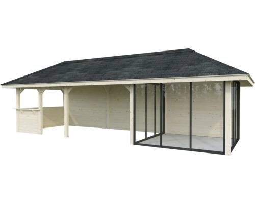 Pavillon en bois avec toit et fenêtres