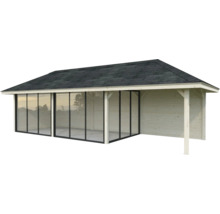 Abri de jardin avec façade en verre et toit