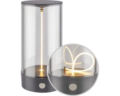 Lampe de table LED sur batterie plastique 1,5 W 55 lm 2700 K Wiggle anthracite Lampe de table avec ampoule LED