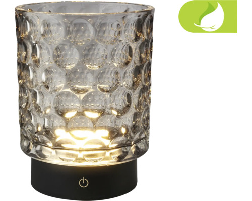 Lampe de table LED sur batterie verre 3 étapes tactile 2 W 150 lm 2700 K H 15 cm Sunora gris Lampe de table décorative en verre avec éclairage LED