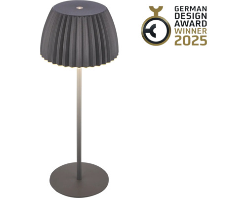 Lampe de table LED sur batterie avec variateur tactile 2 W 200 lm 2700 K H 36,5 cm Riffle anthracite Lampadaire avec abat-jour et pied, Lauréat du German Design Award 2025