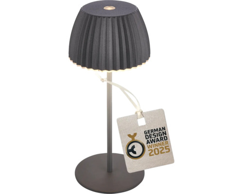 Lampe de table sur batterie avec variateur tactile 1,5 W 150 lm 2700 K H 20 cm Riffle Mini anthracite Lampe de table avec le label German Design Award Winner 2025
