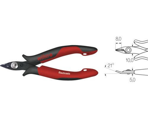 Wiha pince coupante de côté électronique avec dessins techniques