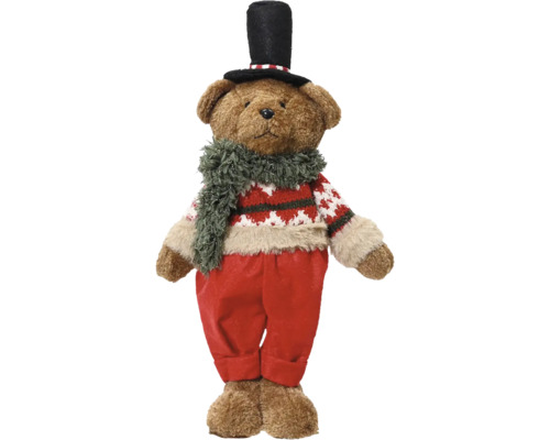 Teddybär mit Zylinder, Schal, Pullover und Hose