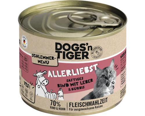 Dogs''n Tiger Katzenfutter Schlemmer Menü mit Rind, Leber und Kürbis in Dose