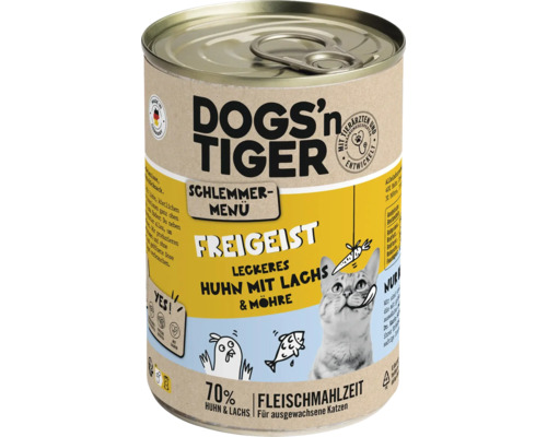 Dogs''n Tiger Katzenfutter Schlemmermenü Freigeist Huhn mit Lachs und Möhre in Dose