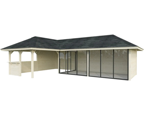 Abri de jardin en bois avec toit et éléments de fenêtre