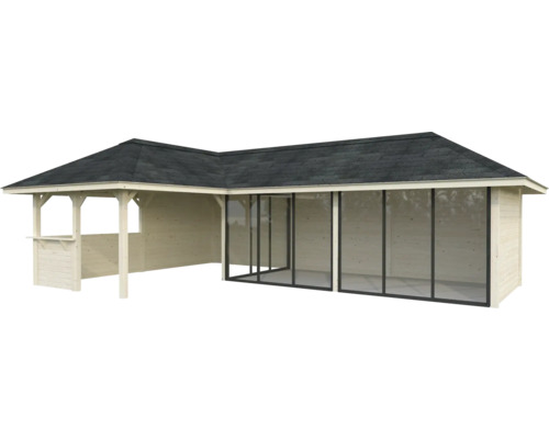Abri de jardin en bois avec toit et fenêtres