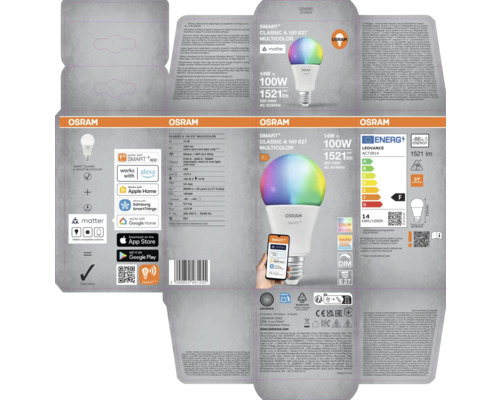 Emballage Osram Smart+ Classic A 100 E27 Multicolore