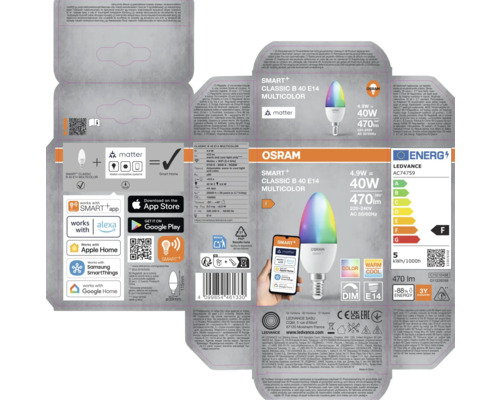 LEDVANCE Smart+ Classic B 40 E14 Multicolor Lampe
