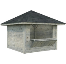 Guichet de jardin en bois avec toit et fenêtre de distribution