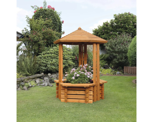 Zierbrunnen „Westerwald“ aus Holz 135 x 135 x 192 cm honigfarben Dekorativer Holzbrunnen mit Dach für den Garten