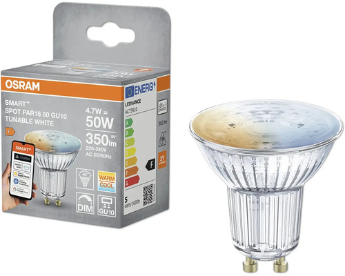 Osram Smart Plus Spot PAR16 50 GU10 tunable white im Karton und einzelne Glühbirne
