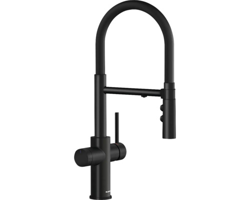 Robinet de cuisine noir avec bec haut pour montage dans la cuisine