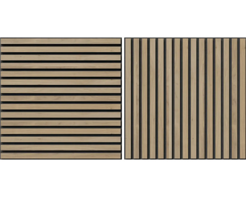 Zwei Holzpaneele mit unterschiedlichen Designs für Wand- oder Deckenverkleidung