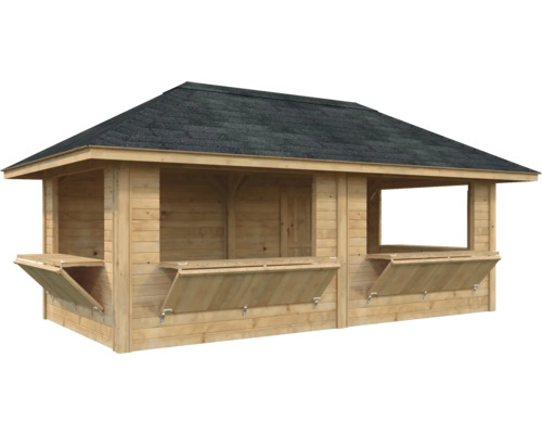 Holz Gartenhaus mit Verkaufsklappen und Bitumendach