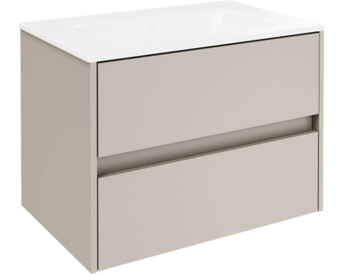 Set de meubles de salle de bains FACKELMANN Compact Line lxhxp 710 x 515 x 465 mm couleur de façade cachemire avec vasque en céramique blanche Meuble sous-lavabo avec deux tiroirs