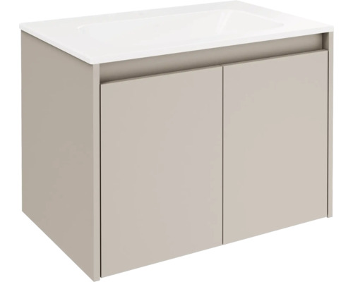 Badmöbelset FACKELMANN Compact Line BxHxT 710 x 515 x 465 mm Frontfarbe cashmere mit Waschtisch Keramik weiß Waschtischunterschrank mit zwei Türen und eingelassenem Waschbecken