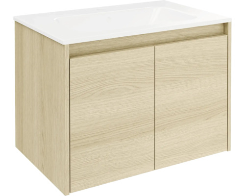 Set de meubles de salle de bains FACKELMANN Compact Line lxhxp 710 x 515 x 465 mm couleur de façade chêne Lindberg avec vasque en céramique blanche Meuble sous-vasque avec deux portes