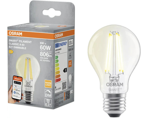 Osram Smart Filament Classic A 60 E27 dimmbar Glühbir an d'Verpakung