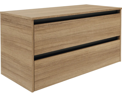 Waschtischunterschrank FACKELMANN VITA BxHxT 1004 x 516 mm x 465 mm Frontfarbe summer oak Griffleiste schwarz Waschtischunterschrank mit zwei Schubladen