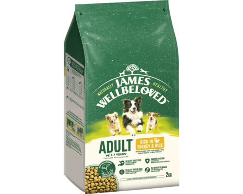 Hundefutter trocken JAMES WELLBELOVED™ Adult Truthahn & Reis 2 kg hypoallergen James Wellbeloved Adult Hundefutter mit Truthahn und Reis, 2 Kilogramm