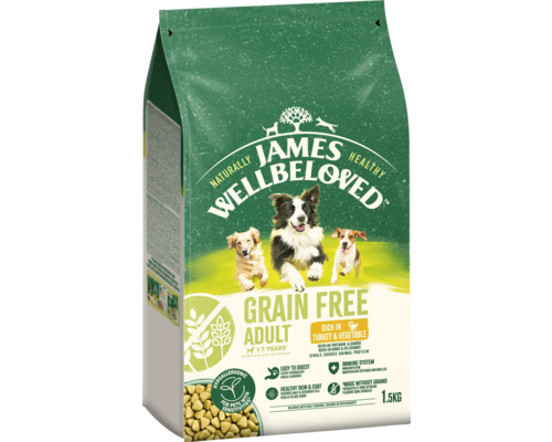 James Wellbeloved Trockenfutter für ausgewachsene Hunde, getreidefrei, mit Truthahn und Gemüse, 1,5 Kilogramm