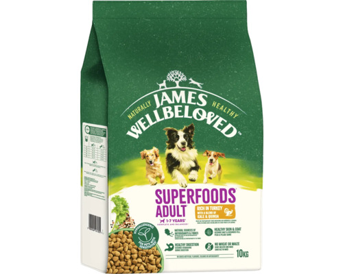 James Wellbeloved Aliment sec Superfoods Adult, 10 kilogrammes, à la dinde, au chou frisé et au quinoa