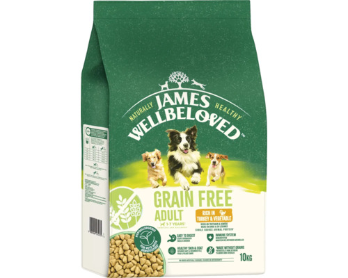 Aliment pour chien James Wellbeloved Adult, sans céréales, à la dinde et aux légumes, 10 kg