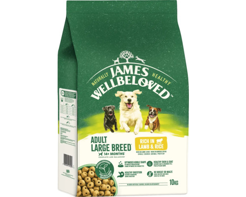 Hundefutter trocken JAMES WELLBELOVED™ Adult Large Breed Lamb & Rice 10 kg, für große Hunde, mit Lamm, Reis, hypoallergen James Wellbeloved Adult Large Breed Hundefutter mit Lamm und Reis in einer 10 Kilogramm Packung