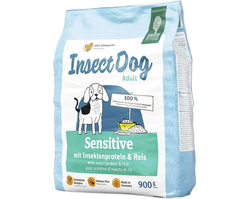 Emballage Insect Dog Adult Sensitive nourriture pour chiens avec protéines d''insectes et riz 900 grammes