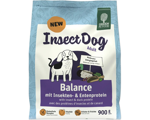 Hundefutter trocken GREEN PETFOOD Insect Dog Adult Balance mit Insekten- & Entenprotein 900 g Glutenfrei Verpackung von Insect Dog Adult Hundefutter mit Insekten- und Entenprotein