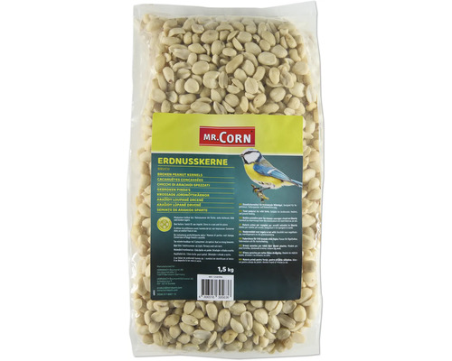 Wildvogelfutter Mr. Corn Erdnusskerne, Erdnüsse Ganzjahresvogelfutter 1.5 kg Erdnusskerne, Bruch in einer 1,5 Kilogramm Packung für Wildvögel