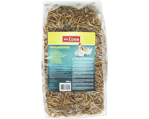 Vers de farine Mr. Corn, complément alimentaire pour poules, poissons de bassin, hérissons, reptiles, oiseaux 500 g, séchés Mr. Corn Vers de farine séchés, paquet de 500 grammes