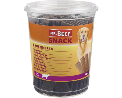 Hundesnack Mr. Beef Kaustreifen 70 Stk. Kauartikel im Eimer mit Rind Mr Beef Snack Kaustreifen im Behälter