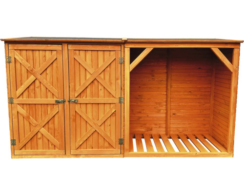 Abri en bois avec double porte et espace de stockage ouvert