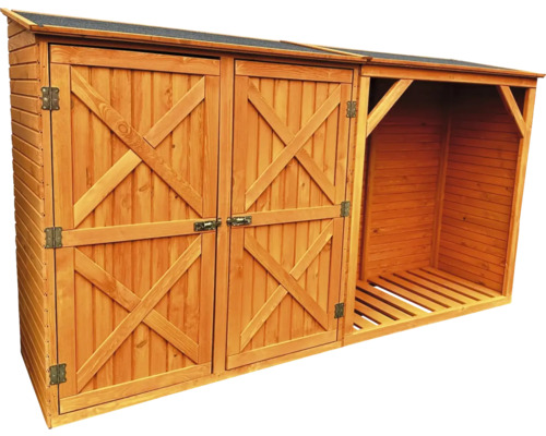Abri à bois avec double porte et espace de stockage ouvert