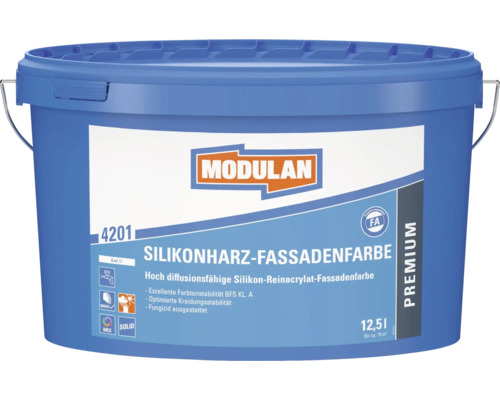 Peinture pour façade en résine de silicone MODULAN 4201 blanc 12,5 l Seau de peinture de façade en résine silicone, 12,51 litres pour environ 75 mètres carrés