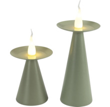 Deux lampes de table LED décoratives avec un pied conique et une lumière en forme de goutte