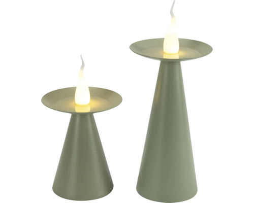Deux lampes de table LED décoratives avec un pied conique et une lumière en forme de goutte