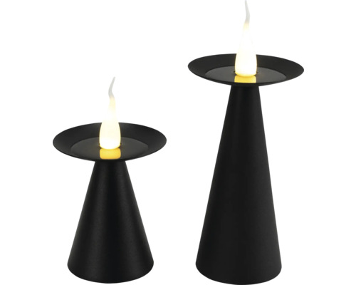 LED Kerzen 2er Set Lafiora Ø 9 cm H 16 cm & 22,5 cm schwarz Zwei schwarze Kerzenständer mit elektronischen Kerzen