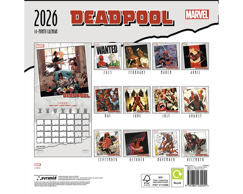 Deadpool Kalender für 2026 mit 16 Monaten