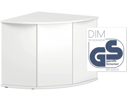 Weißer Eckunterschrank mit DIM Rosenheim GS Siegel für geprüfte Sicherheit