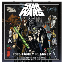 Agenda familiale Star Wars 2026 avec six colonnes et 160 autocollants