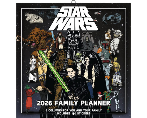 Familienplaner Star Wars 2026 30x30 cm Star Wars Familienplaner 2026 mit sechs Spalten und 160 Aufklebern