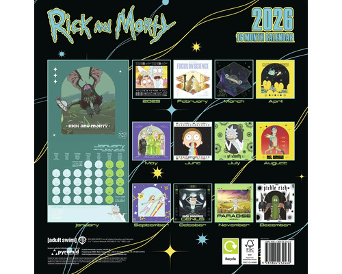 Rick and Morty Kalender für das Jahr 2026 mit 16 Monaten