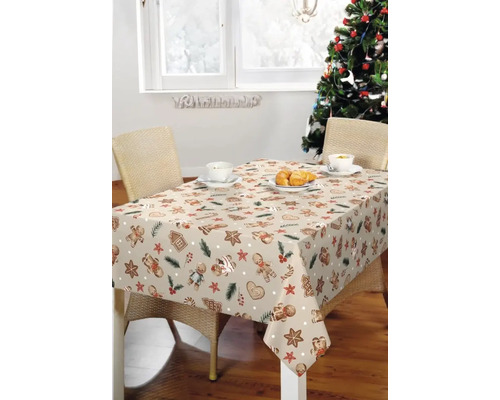 Wachstuchtischdecke Weihnachten Pfefferkuchen 100 x 140 cm Weihnachtstisch mit Lebkuchenmuster auf Tischdecke