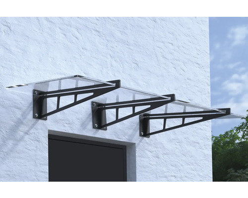 Auvent ARON en appentis Calais verre de sécurité feuilleté 200x105 cm anthracite Plusieurs marquises de porte d''entrée en verre acrylique avec support sur une façade
