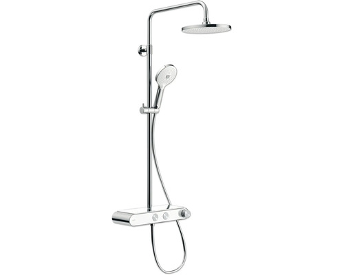 Colonne de douche avec thermostat DURAVIT Shelf 1050 MinusFlow chrome brillant TH4382008005 Système de douche avec pomme de tête et douchette à main
